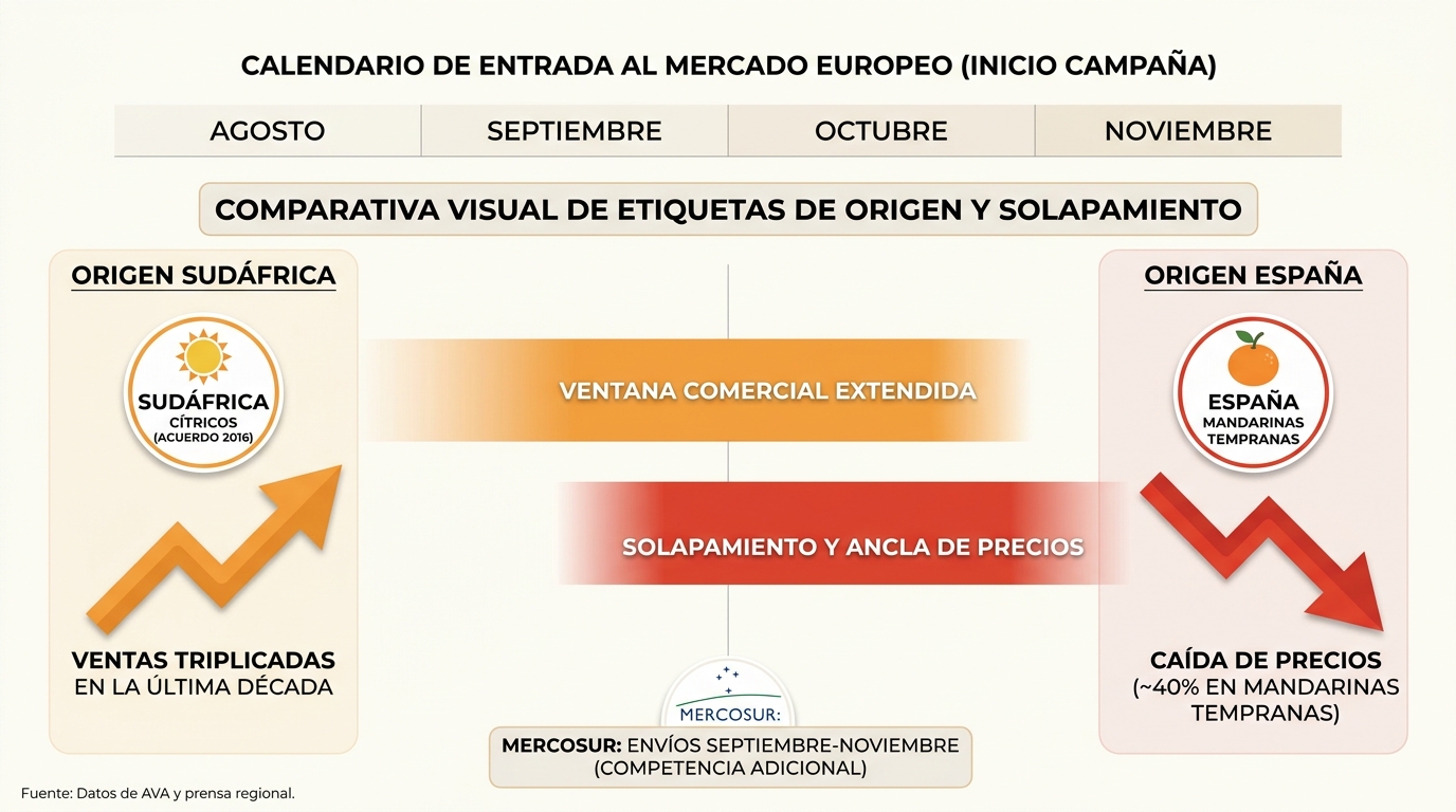 comparativa visual de etiquetas de origen con calendario de entrada al mercado europeo